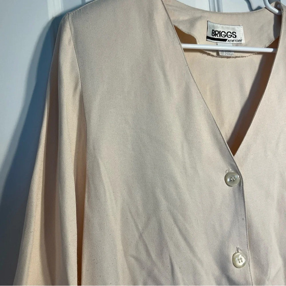Vintage Briggs Cream Crinkle Textured Button Front Long Sleeve Top Size Large - Picture 3 of 11